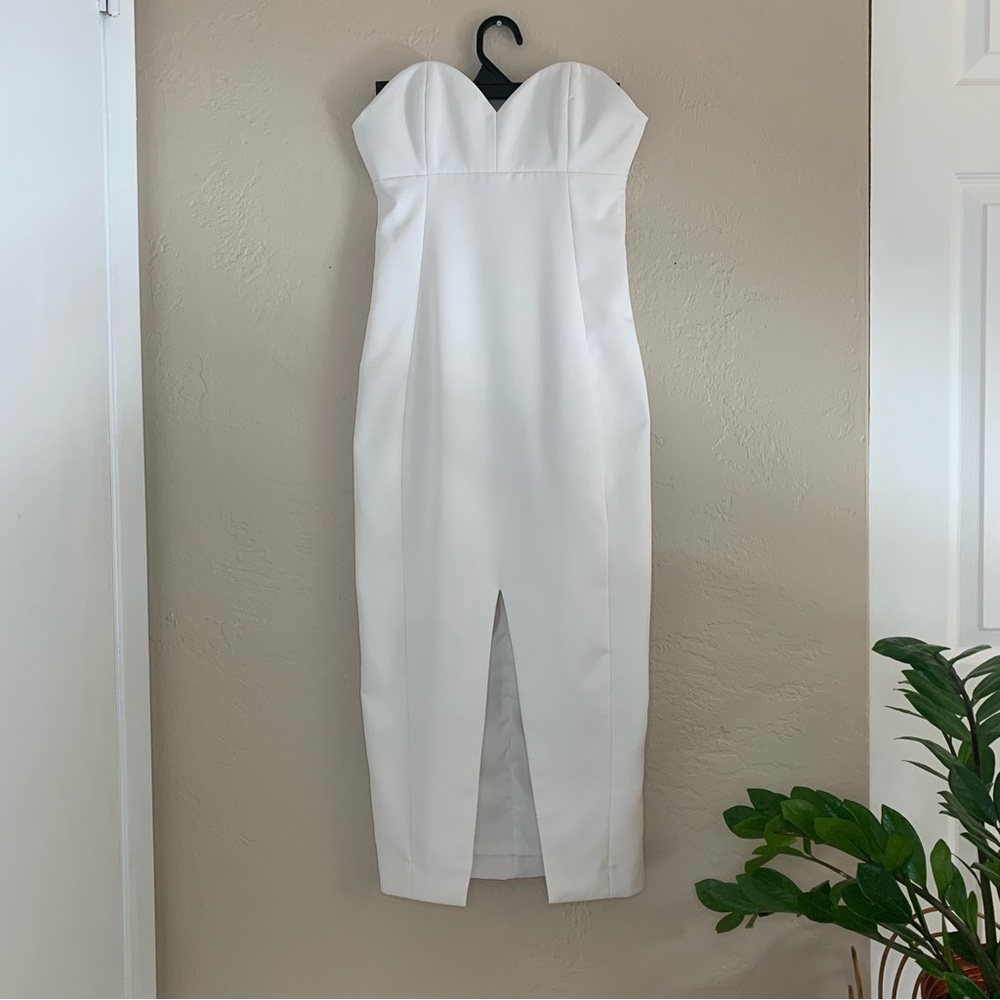 House of CB 'Albina' White Strapless Stretch Crepe Midi Dress Size XS